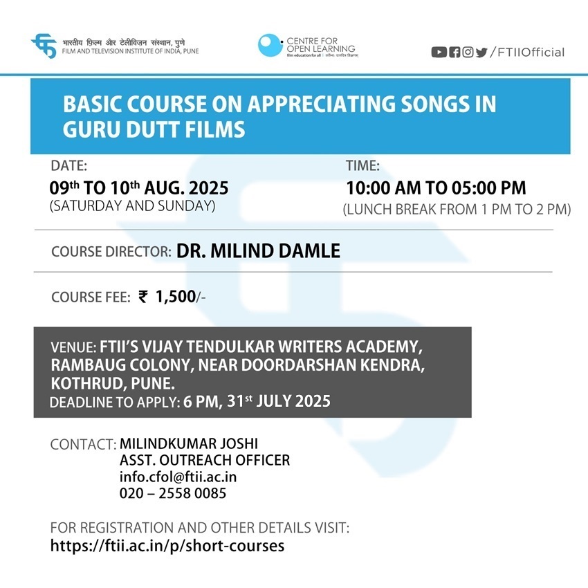 Basic Course in Appreciating Songs in Guru Dutt Films in Pune (09-10 August 2025)